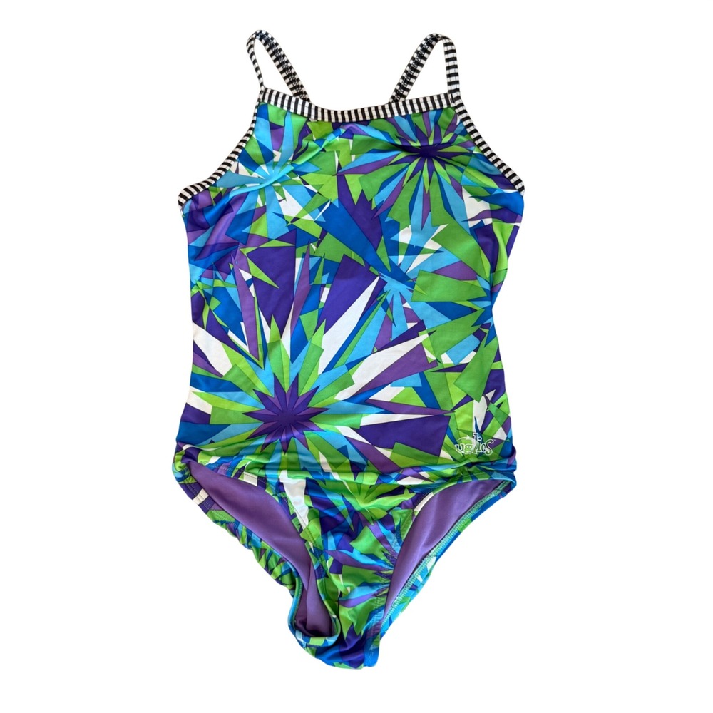 Dolfin Uglies Swimsuit 16 Blue Green Purple Geometric Athletic One Piece